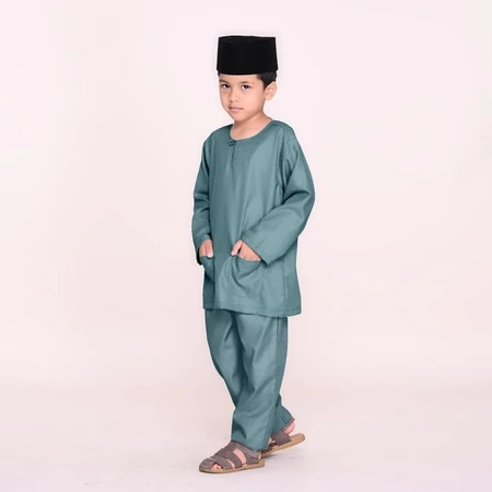 BAJU MELAYU WARISAN TELUK BELANGA - KIDS EDITION DUSTY GREEN