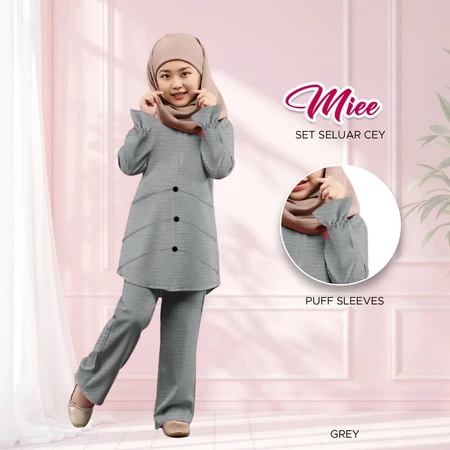 BAJU MUSLIMAH BUDAK CEY IRONLESS FABRIC WANITA SET 100% GREY