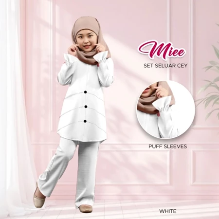 BAJU MUSLIMAH BUDAK CEY IRONLESS FABRIC WANITA SET 100% WHITE