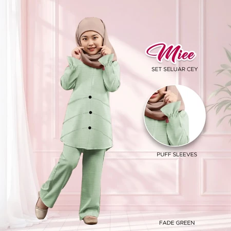 BAJU MUSLIMAH BUDAK CEY IRONLESS FABRIC WANITA SET 100% MINT GREEN