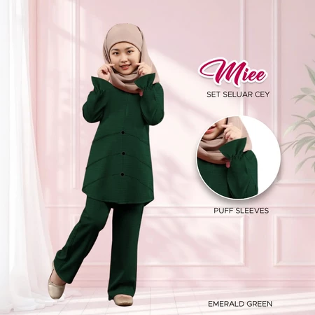 BAJU MUSLIMAH BUDAK CEY IRONLESS FABRIC WANITA SET 100% EMERALD GREEN