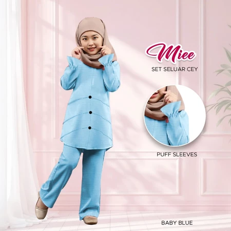 BAJU MUSLIMAH BUDAK CEY IRONLESS FABRIC WANITA SET 100% BABY BLUE
