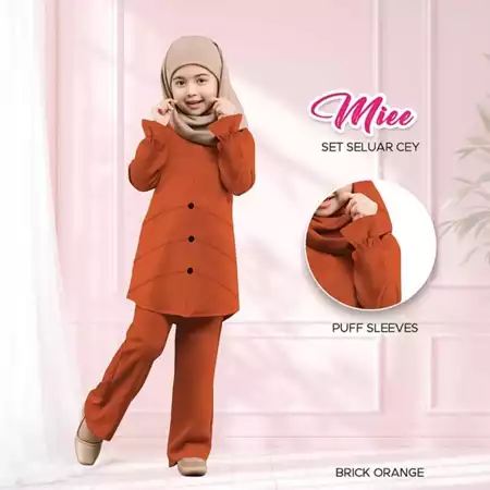 BAJU MUSLIMAH BUDAK CEY IRONLESS FABRIC WANITA SET 100% BRICK ORANGE