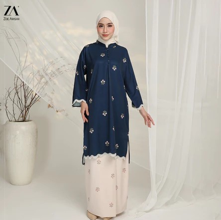 ZOE ARISAH Handini  Loose Labuh Emyra Lace Muslimah Kebarung Oversaiz DARK BLUE