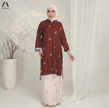 ZOE ARISAH Handini Loose Labuh Emyra Lace Muslimah Kebarung Oversaiz DARK BROWN