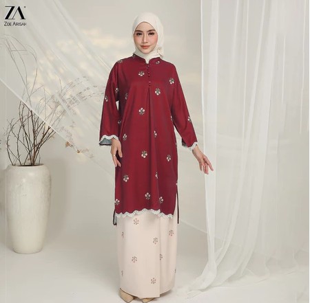 ZOE ARISAH Handini Loose Labuh Emyra Lace Muslimah Kebarung Oversaiz MAROON