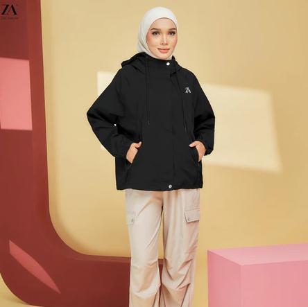 ZOE ARISAH Avenia Windbreaker Jacket Water Resistance Plain  BLACK