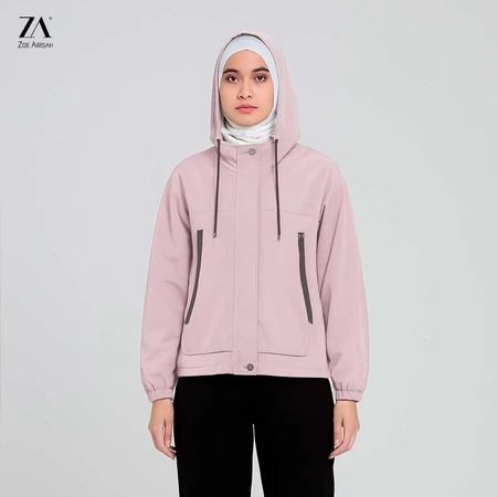 	ZOE ARISAH Jacket Water Resistance Plain Top Hooded Sport LESSIE PINK