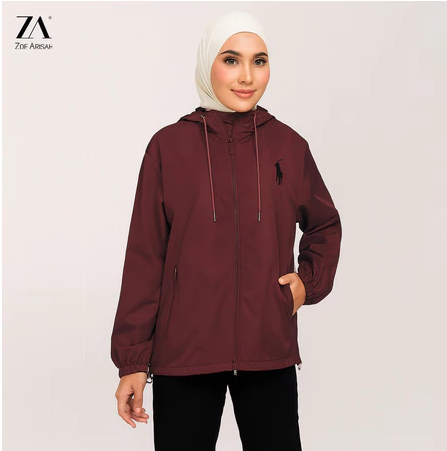 	ZOE ARISAH Jacket Water Resistance Plain Top Hooded Sport DARIA MAROON