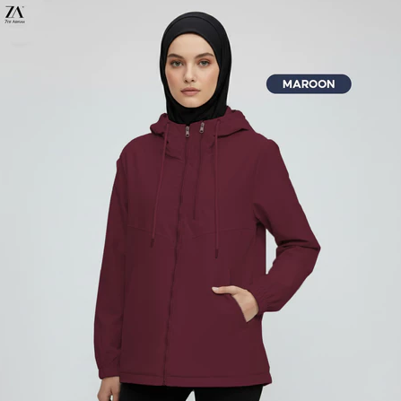 ZOE ARISAH Jacket Water Resistance Plain Top Hooded Sport AVELYN MAROON