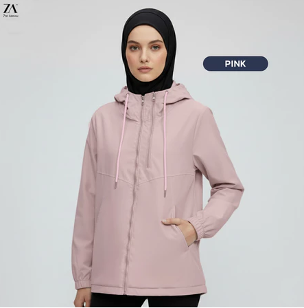 ZOE ARISAH Jacket Water Resistance Plain Top Hooded Sport AVELYN PINK