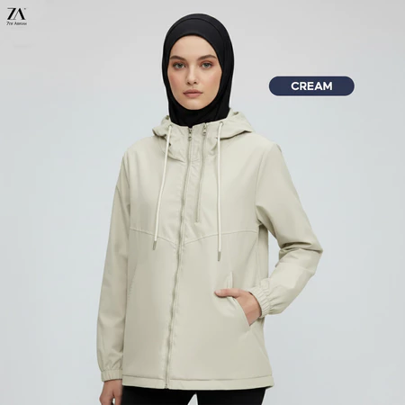 ZOE ARISAH Jacket Water Resistance Plain Top Hooded Sport AVELYN CREAM