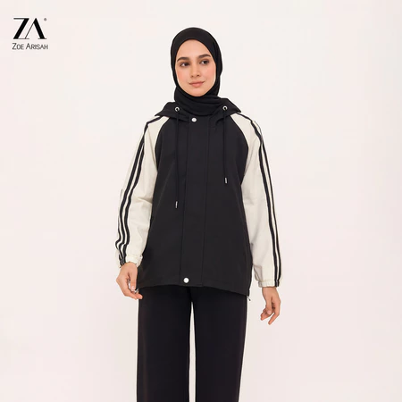 ZOE ARISAH Jacket Water Resistance Plain Top Hooded Sport Ulwina BLACK