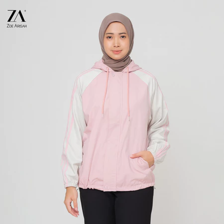 ZOE ARISAH Jacket Water Resistance Plain Top Hooded Sport Ulwina PINK