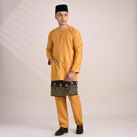 BAJU MELAYU WARISAN TELUK BELANGA COTTON (WITH SAMPIN) MUSTARD