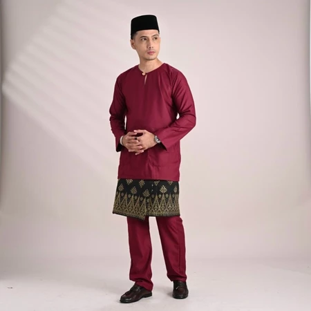 BAJU MELAYU WARISAN TELUK BELANGA COTTON (WITH SAMPIN) MAROON